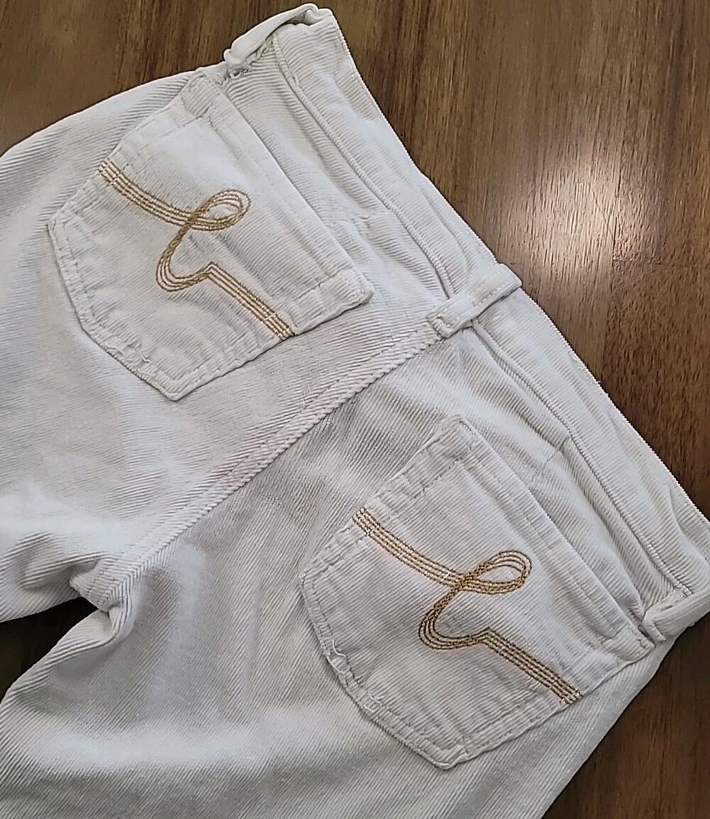 Bebe Corduroy Skinny Womens Jean Pants Ivory Size 26x31 Low Rise USA Embroidered